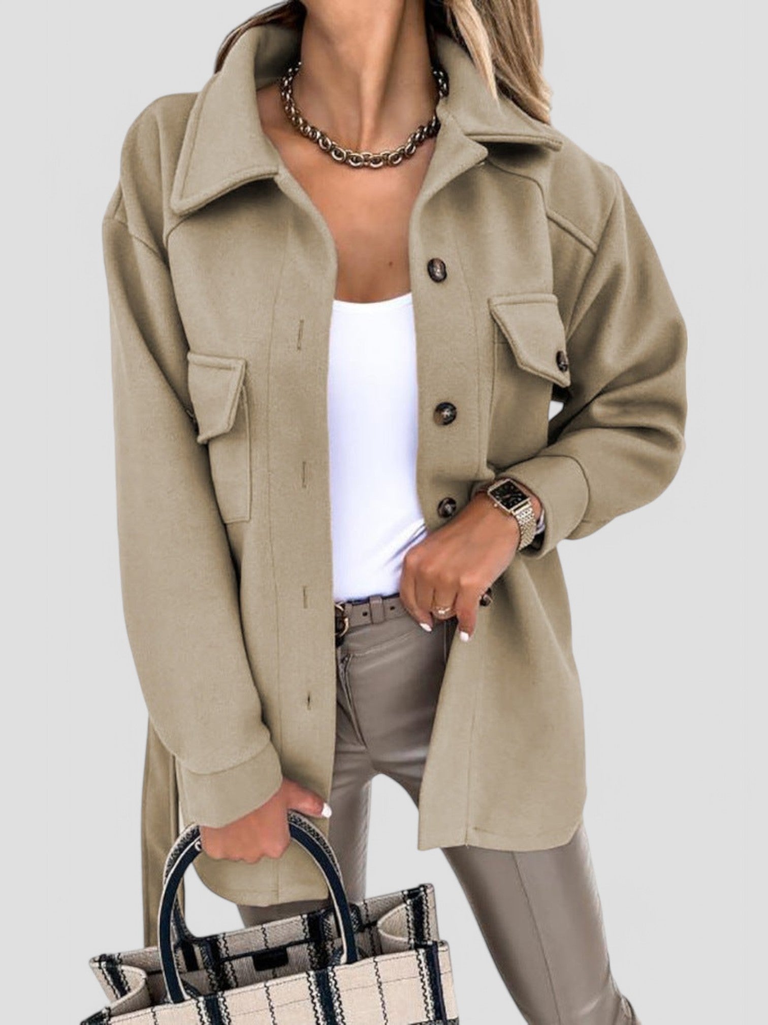 Relaxed Fit Button-Up Jacket with Pockets 