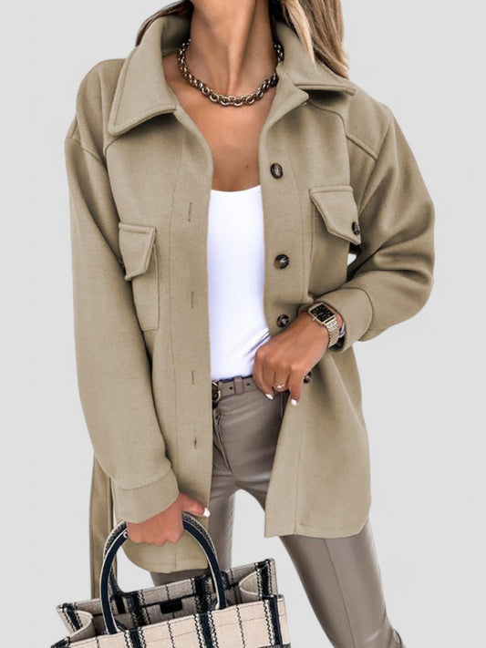 Relaxed Fit Button-Up Jacket with Pockets 