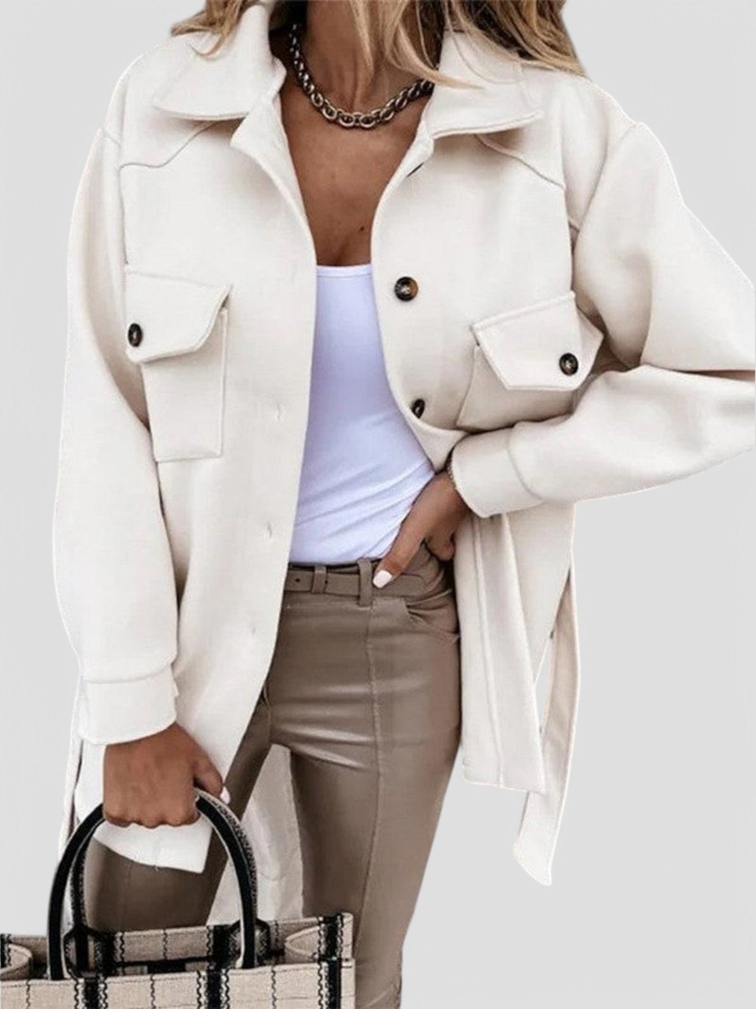 Relaxed Fit Button-Up Jacket with Pockets 