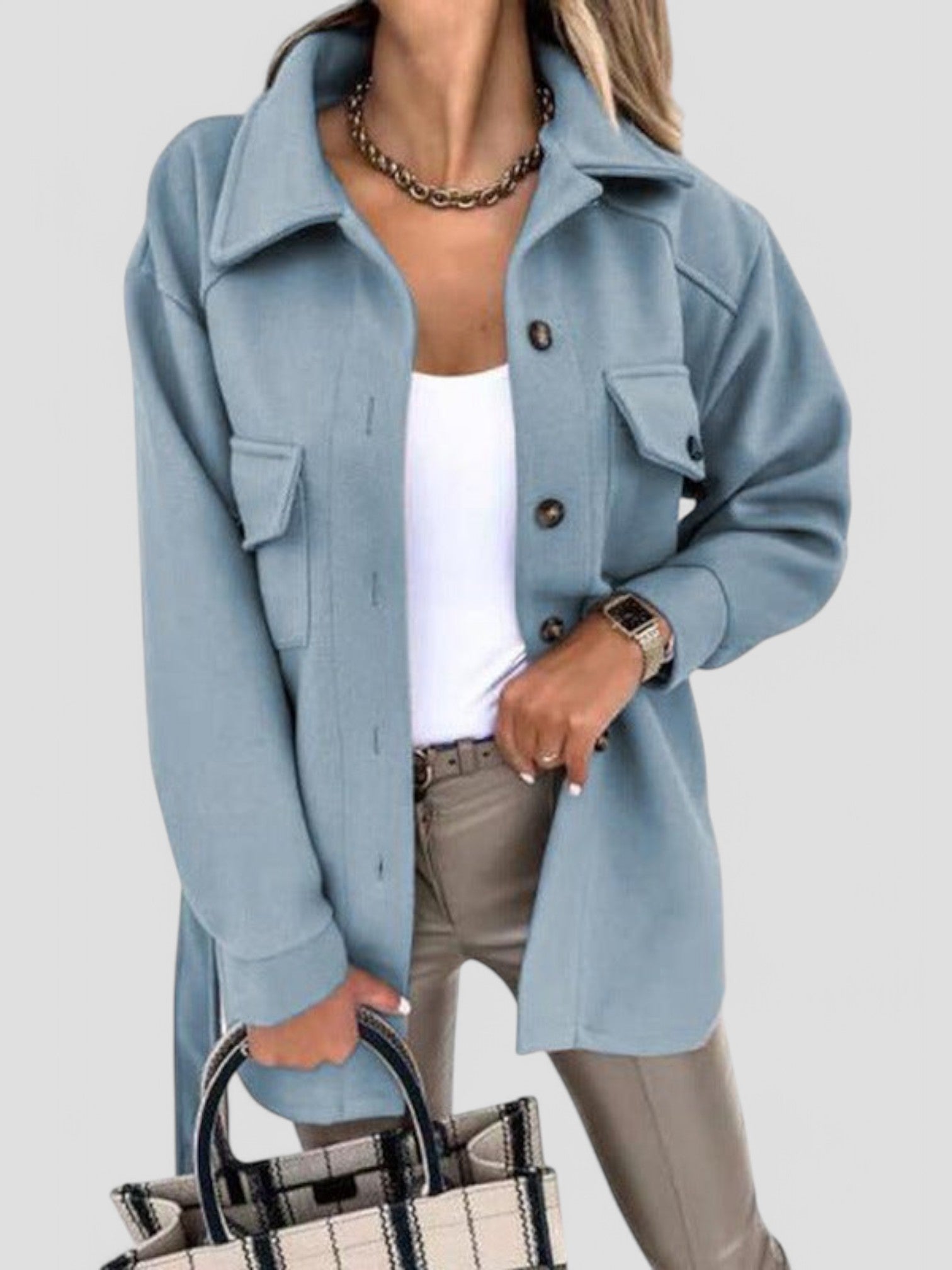 Relaxed Fit Button-Up Jacket with Pockets 