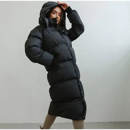 Women’s Long Puffer Jacket – Oversized Fit – Quilted Insulated – Full Zip High Collar