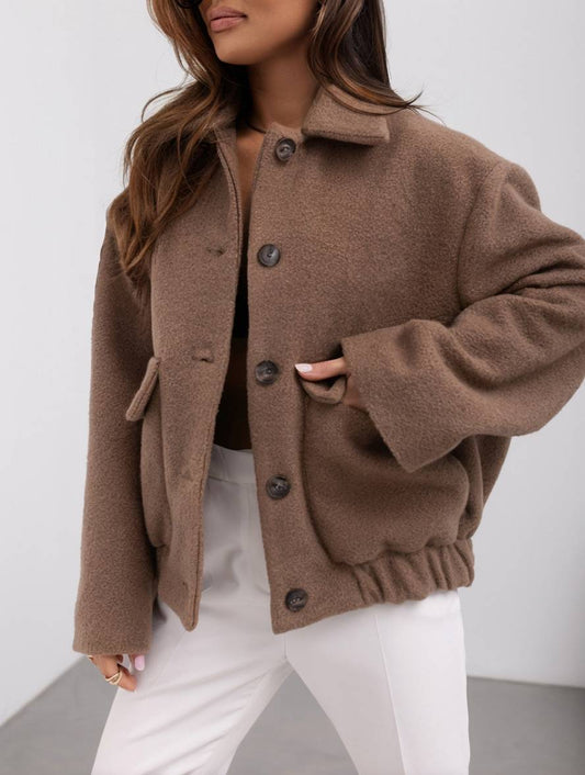 Wool Blend Relaxed Fit Casual Coat 