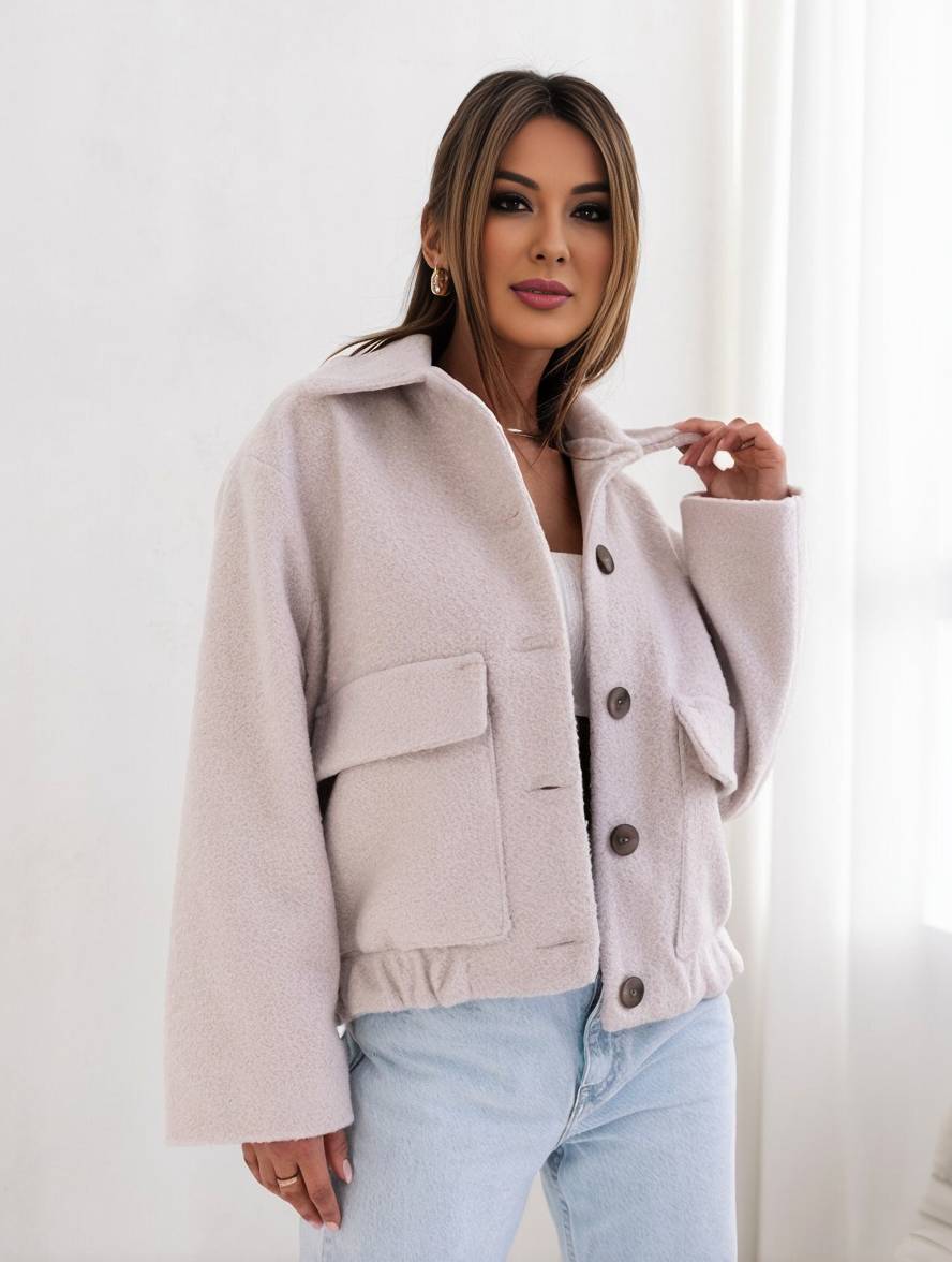 Women’s Casual Coat – Wool Blend – Relaxed Fit – Button Front – Hip Length – Pockets