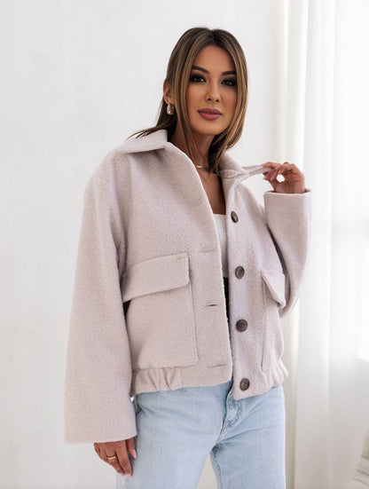 Women’s Casual Coat – Wool Blend – Relaxed Fit – Button Front – Hip Length – Pockets