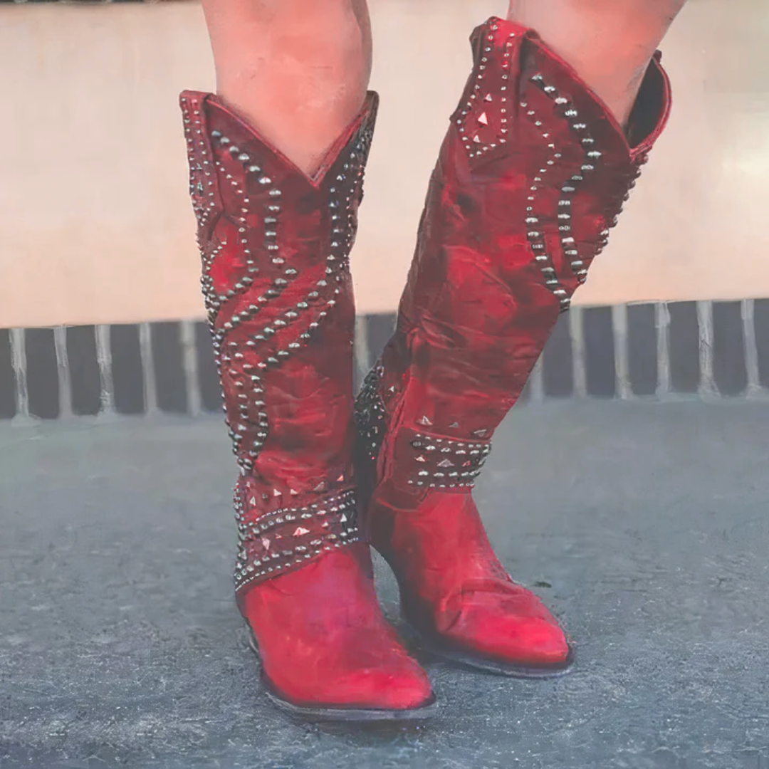Women's rivet long thick heel boots