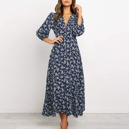 Floral Flowy Cinched Waist Maxi Dress