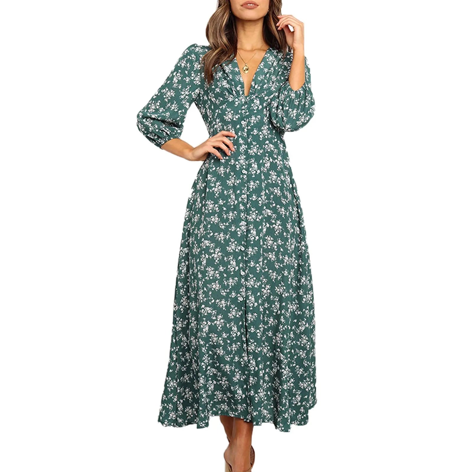 Floral Flowy Cinched Waist Maxi Dress