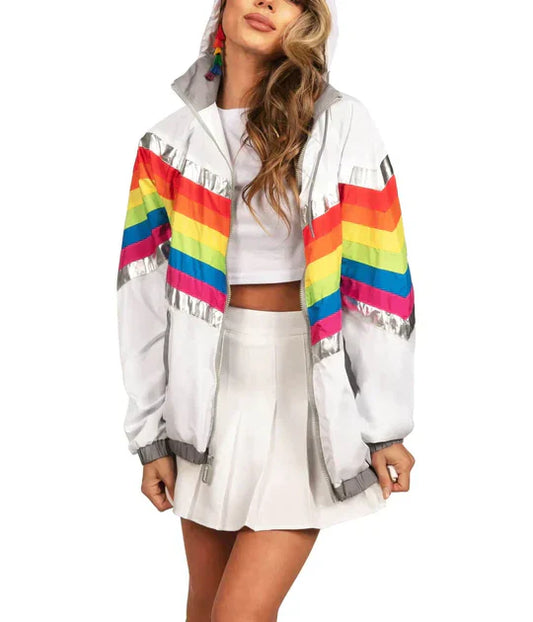 Striped High Collar Design Jacket