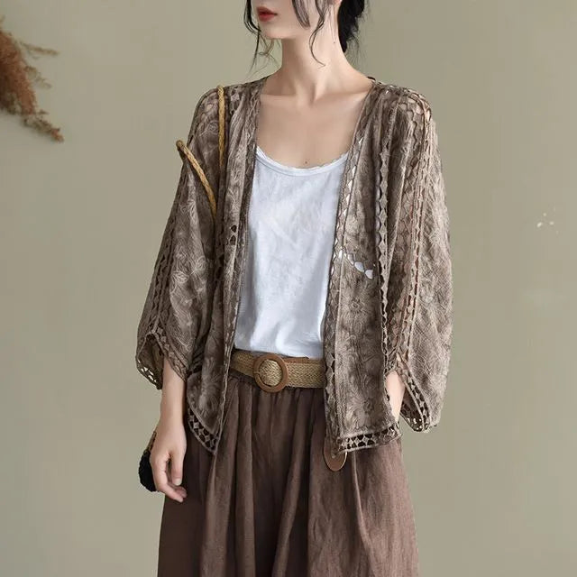 Lightweight hollow design cape cardigan for women