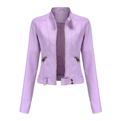 Women's plus size biker jacket with stand-up collar