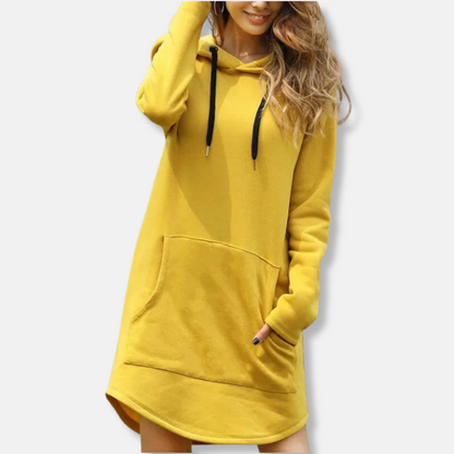 Women’s Hoodie Dress – Relaxed Fit – Cotton Blend – Long Sleeve – Kangaroo Pocket