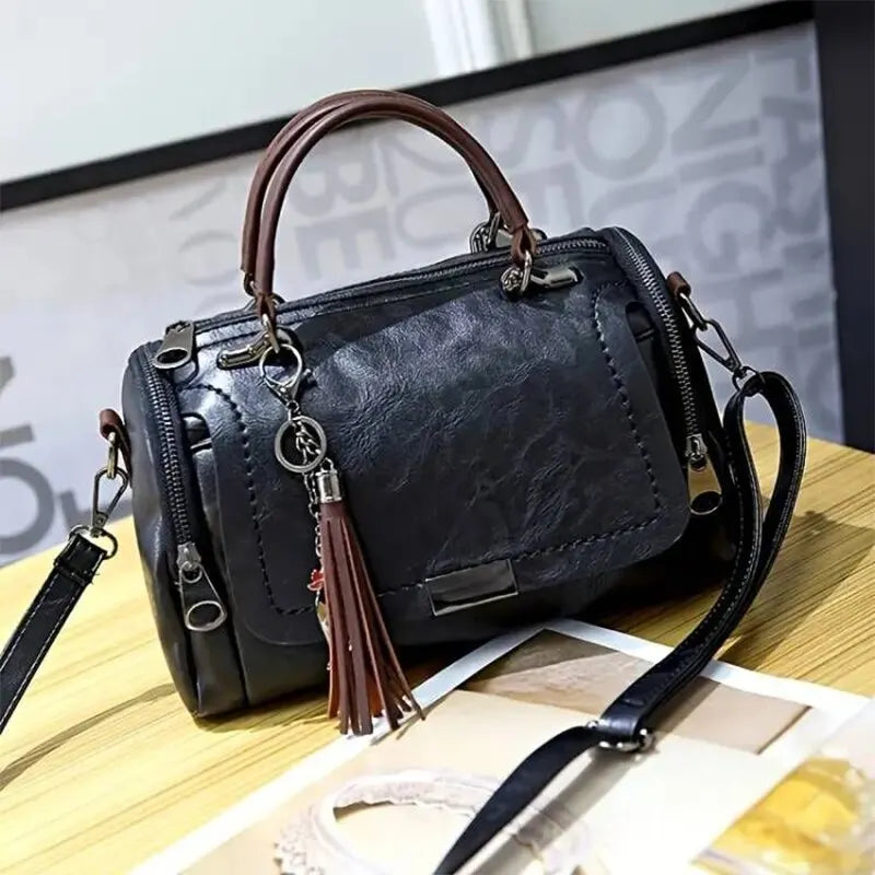 Women's Handbag - Faux Leather - Structured Design - Detachable Strap - Zipper Closure