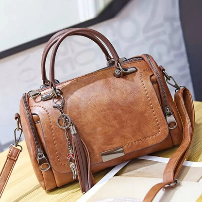 Women's Handbag - Faux Leather - Structured Design - Detachable Strap - Zipper Closure