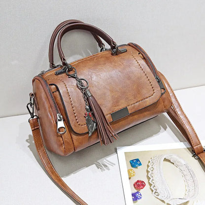 Women's Handbag - Faux Leather - Structured Design - Detachable Strap - Zipper Closure