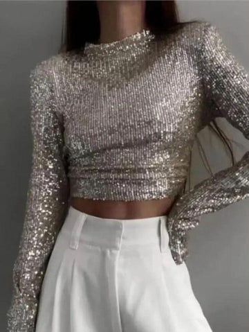 Elegant Sequin Cropped Top | Chic Party Wear | Premium Polyester Fabric