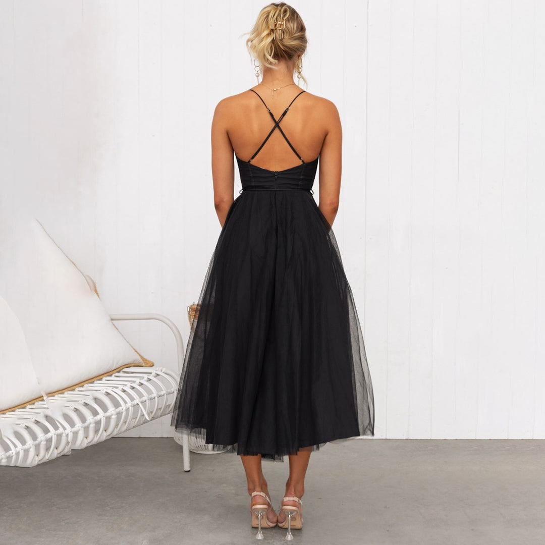 Elegant Tulle A-Line Midi Dress