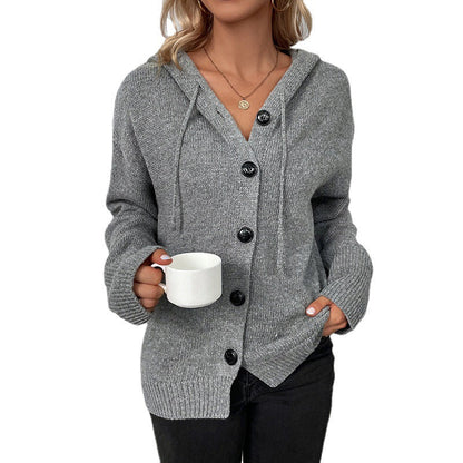 Women's knitted cardigan with hood