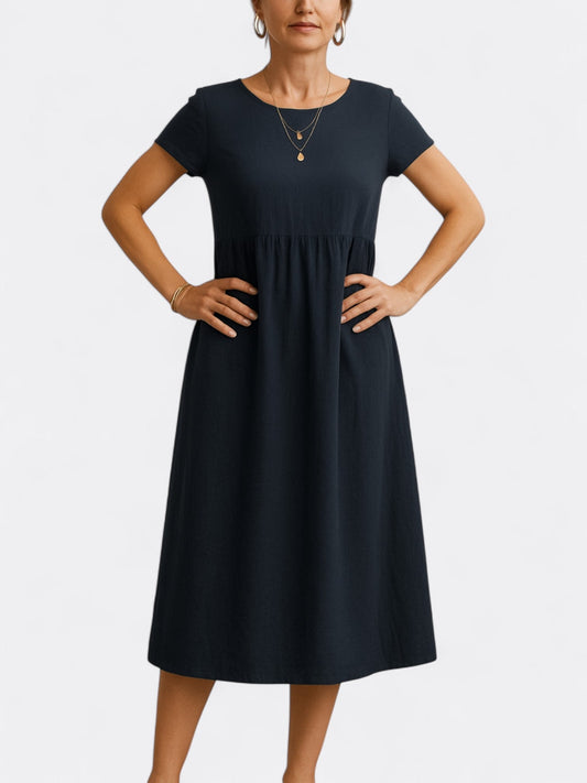 Soft Draping A-Line Midi Dress 
