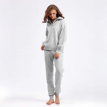Women's Two-Piece Loungewear Set - Knit Sweatshirt & Jogger Pants - Relaxed Fit
