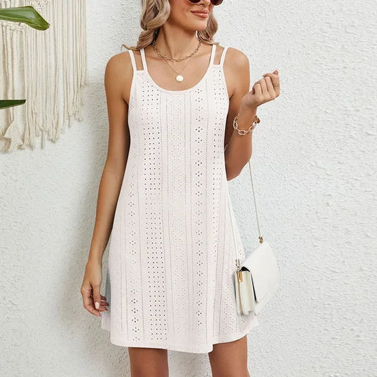 Eyelet Pattern A-Line Lightweight Mini Dress