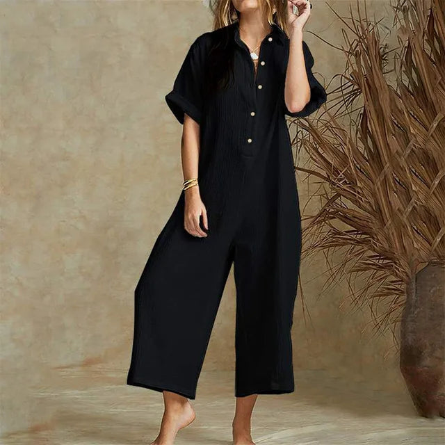 Lightweight Wide-Leg Cotton Jumpsuit
