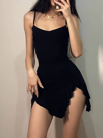 Women's Sleeveless Mini Dress - Fitted Bodice - Asymmetrical Hem - Elegant Evening Wear