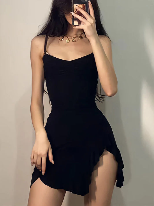 Asymmetrical Hem Fitted Sleeveless Mini Dress