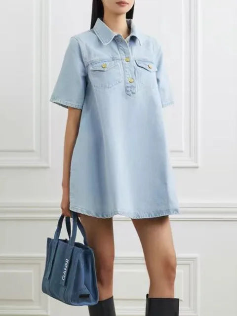 Relaxed Fit Button Down Denim Shirt Dress