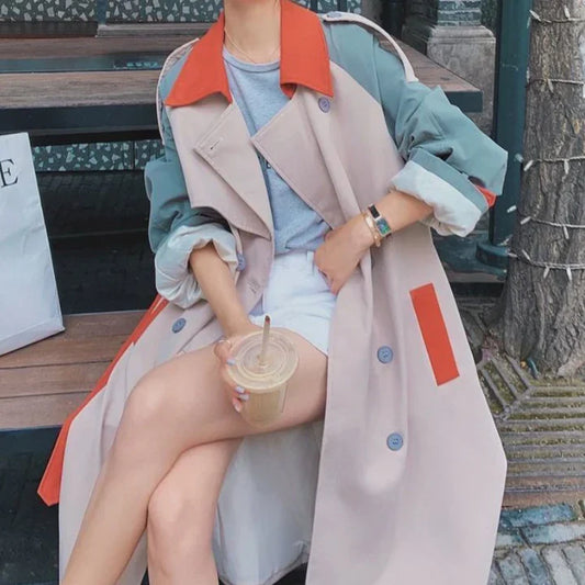 Colored Accent Long Coat
