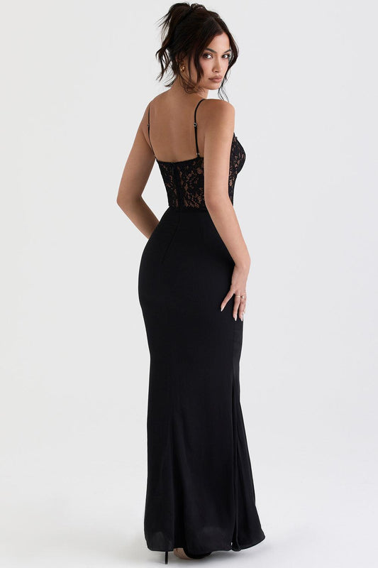 Lace Bodice Spaghetti Strap Corset Maxi Dress