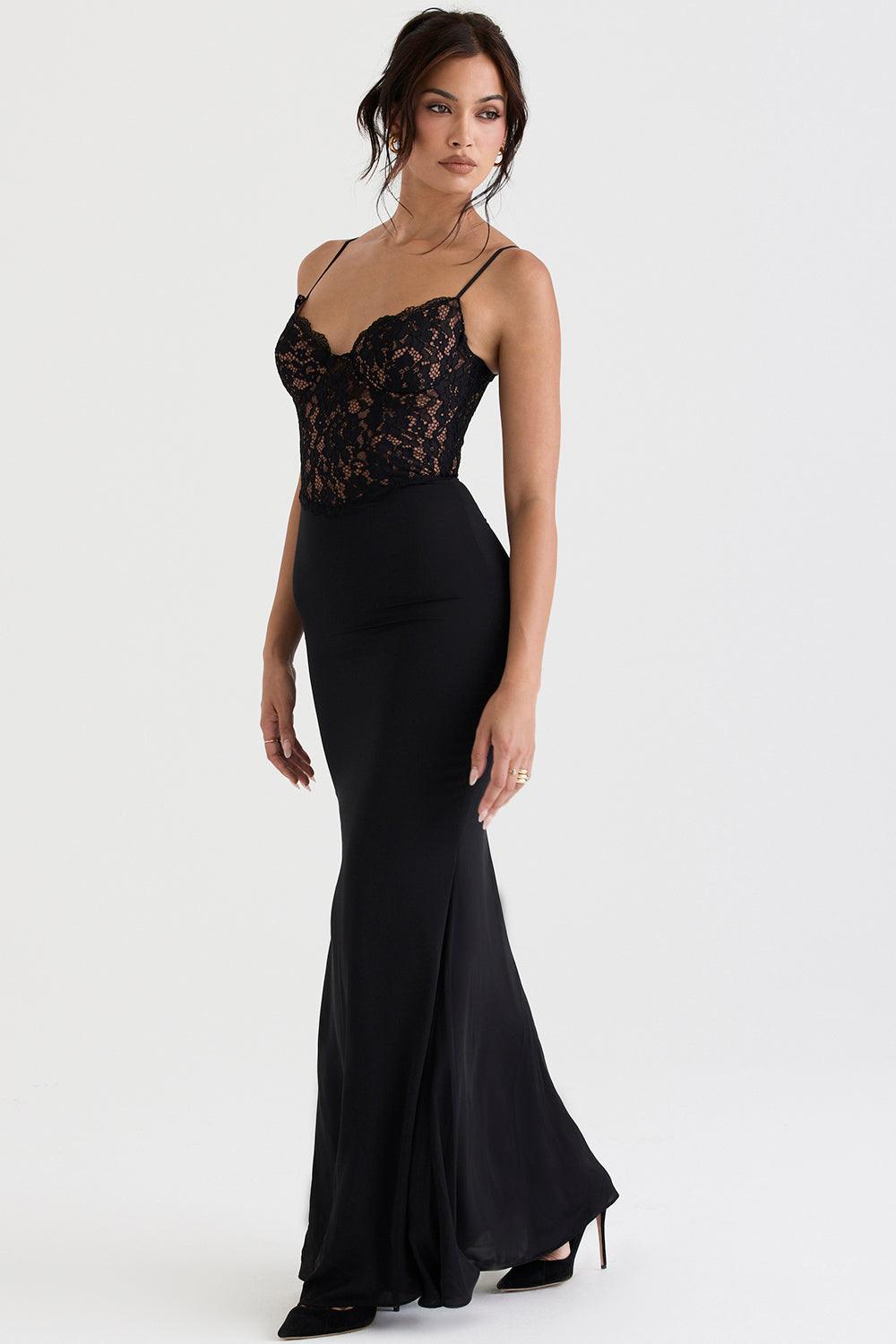 Lace Bodice Spaghetti Strap Corset Maxi Dress