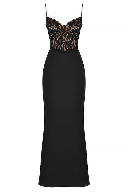 Women's Corset Maxi Dress - Lace Bodice - Spaghetti Straps - Elegant Formal Gown