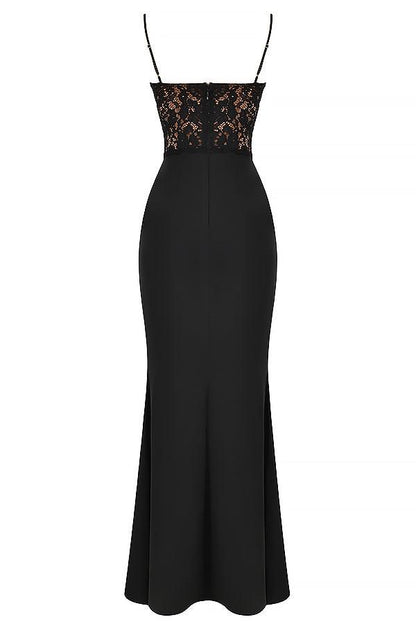 Women's Corset Maxi Dress - Lace Bodice - Spaghetti Straps - Elegant Formal Gown