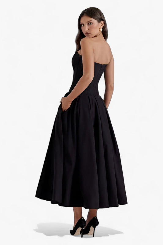 Corset Bodice Pleated Midi Dress