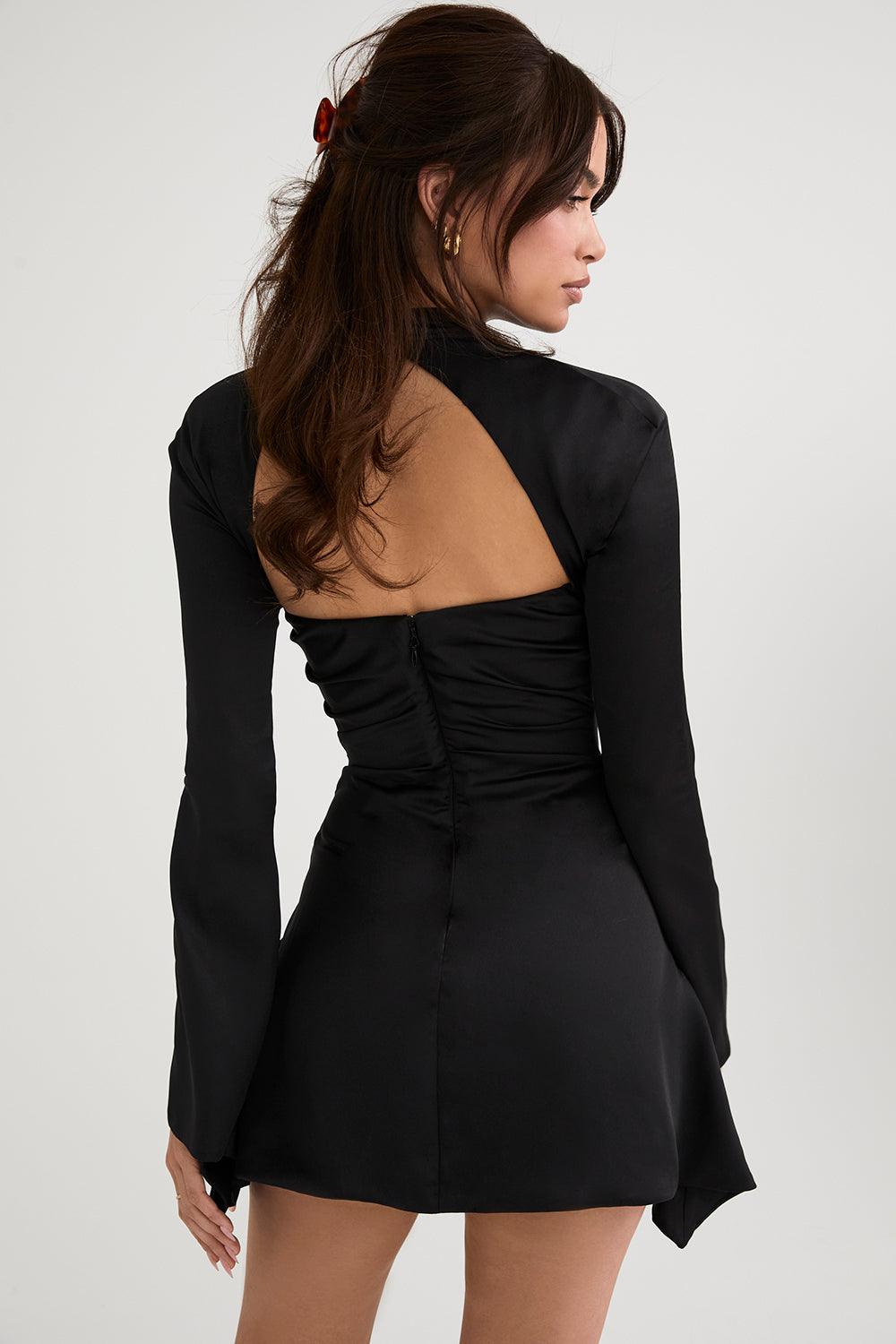 Satin Finish Fitted Long Sleeve Mini Dress