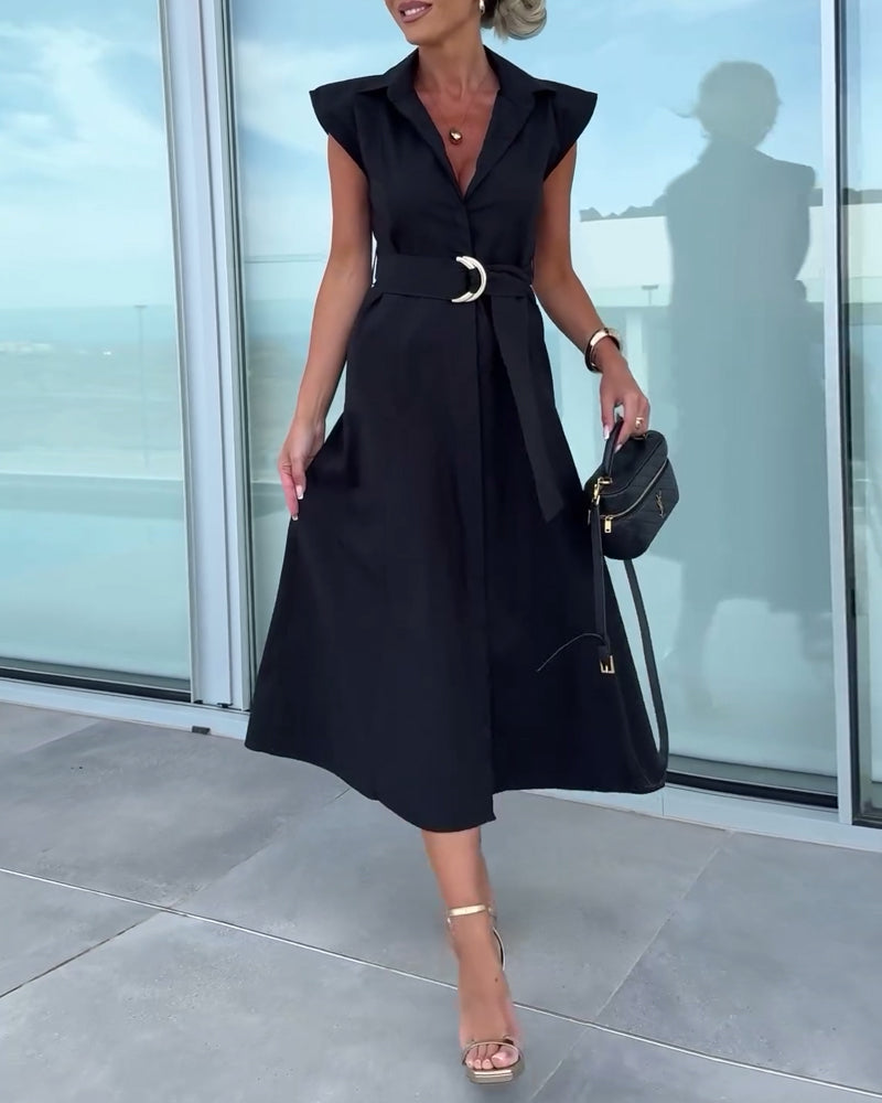 Tailored Fit Cap Sleeve Midi Dress