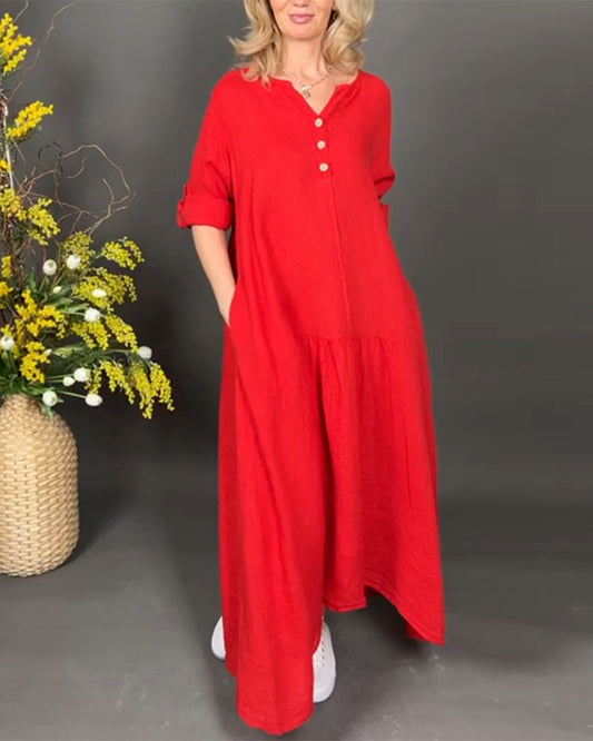 Breathable Loose Fit Button-Up Long Dress