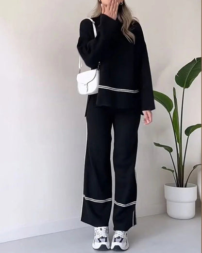 Women elegant turtleneck top and wide pants set