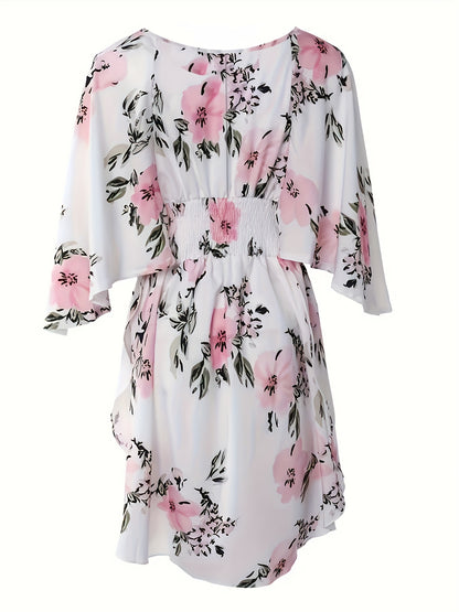 Women's Bohemian Dress - V-Neck - Bell Sleeves - Elastic Waist - Flowy Hem