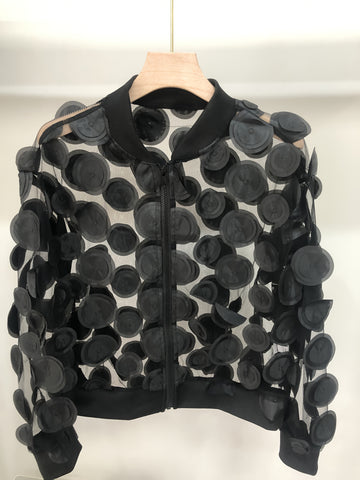 Sweet and fresh polka dot bell sleeve jacket for women