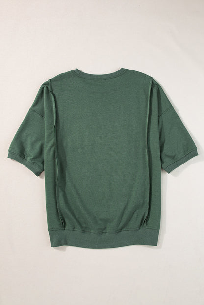 Women's Oversized Top - Loose Fit - Round Neck - Elbow Sleeve Casual Wear
