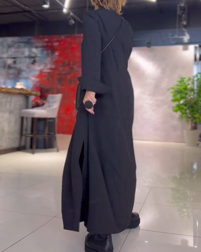 Women's loose-fit long dress with lapels and side slit