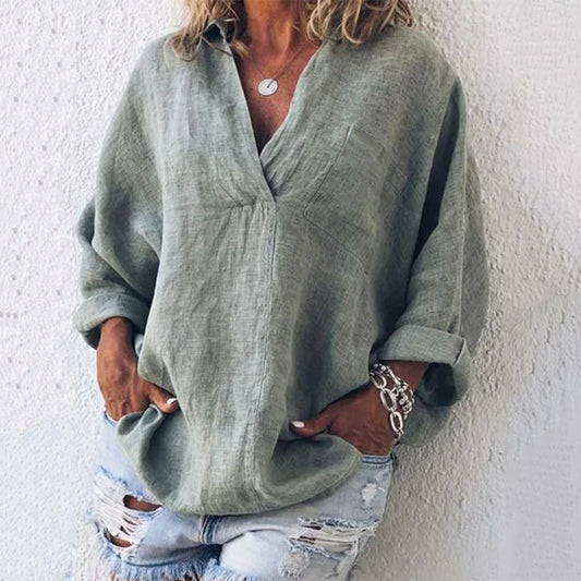 Oversized Lightweight Linen V-Neck Blouse