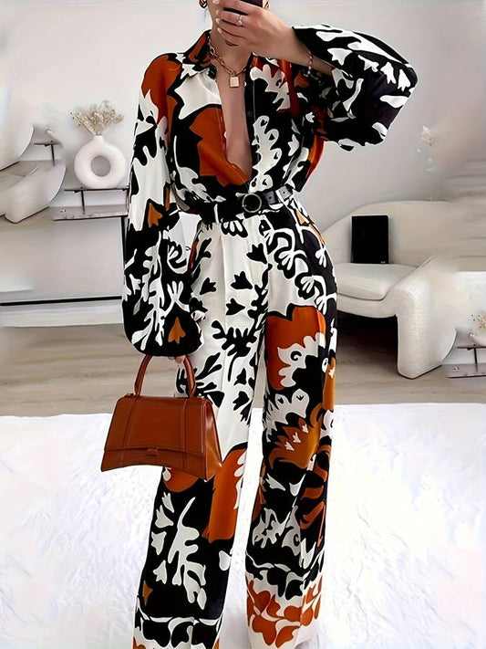 Elegant Floral Print Two-Piece Ladies Set