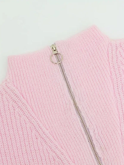 Women's loose knit pullover zipper sweatshirt