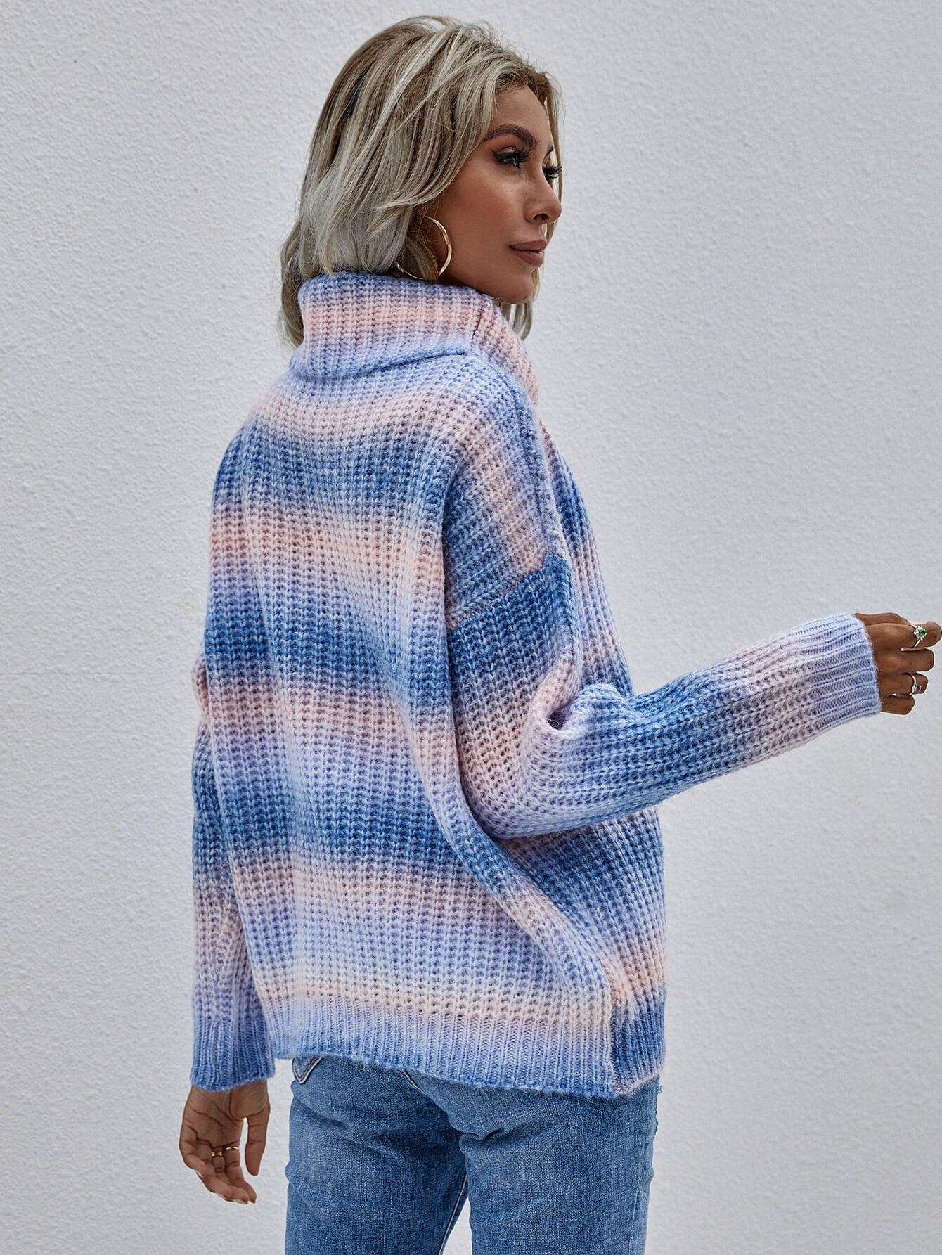 Ribbed Drop Shoulder Turtleneck Sweater