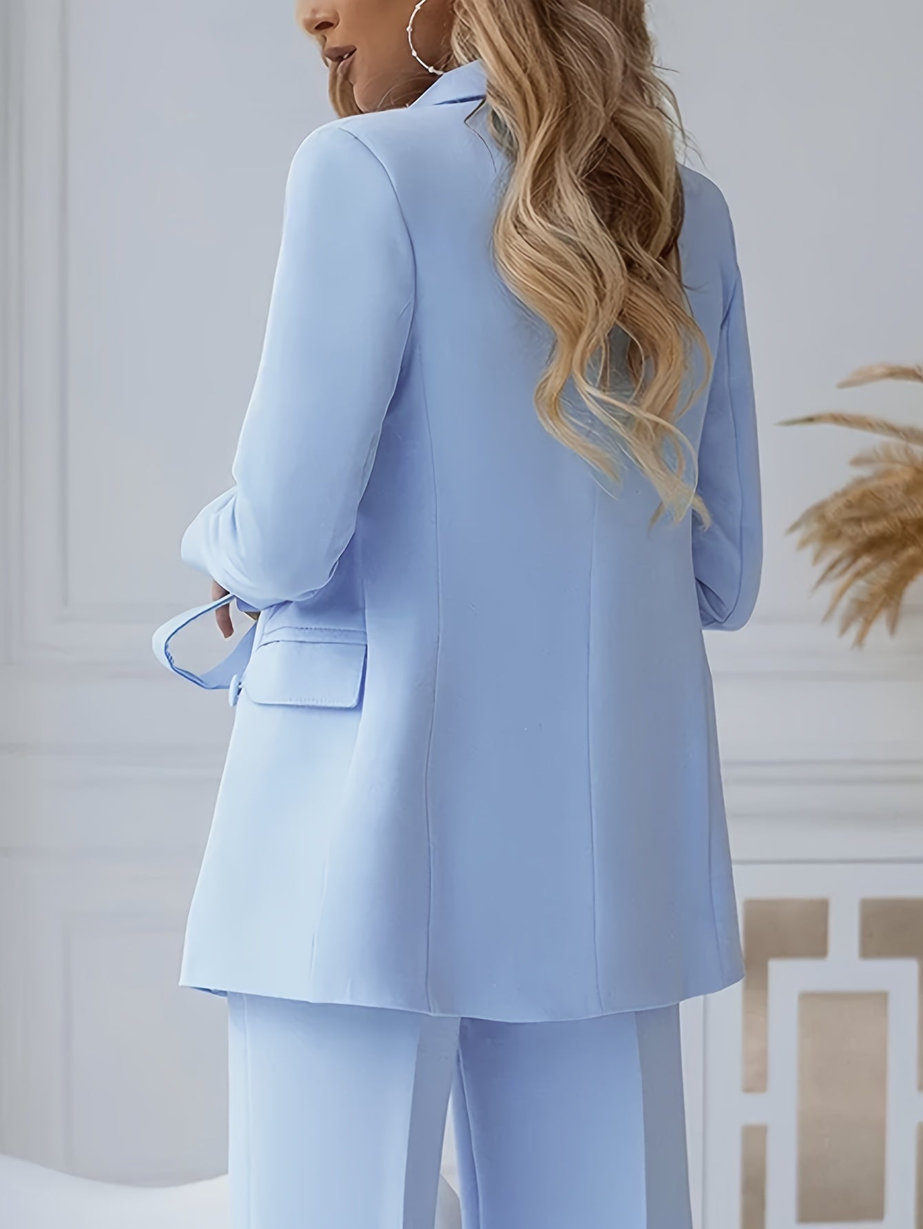 Sky blue double-breasted notched lapel suit blazer jacket for women