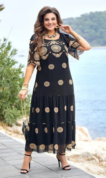 Elegant Printed Dress for Women - Lightweight Polyester