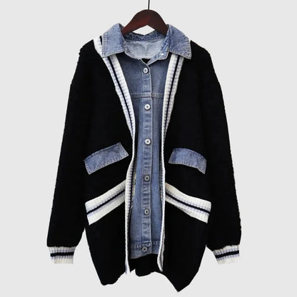 Women's vintage patchwork jacket with front pocket
