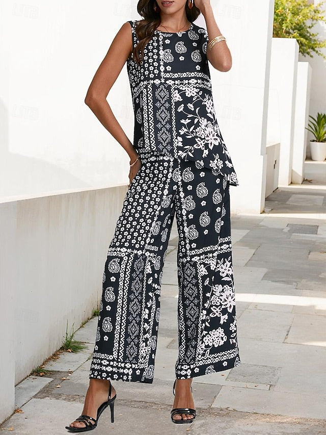 Heloisa - Sleeveless Top and Wide Pants with print